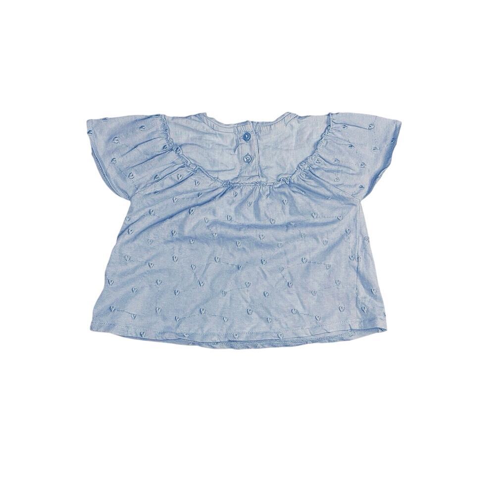 Zara Baby Girls Blue Eyelet Ruffle Sleeve Blouse Top Size 6-9 Months - Picture 4 of 4